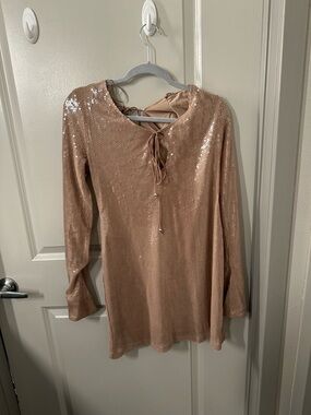 Sequin Tie-Front Long Sleeve Women's Top - Blush